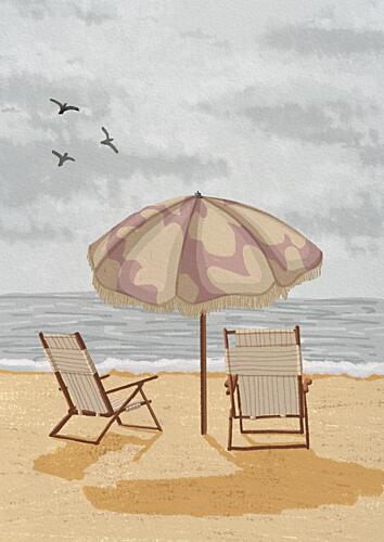 Seaside Umbrella Chairs Art Print
