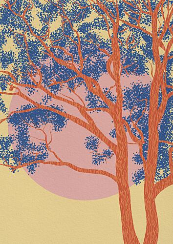 Colorful Forest Sunset Art nouveau reproduction
