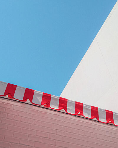 Red Awning Blue Sky Geometric Print