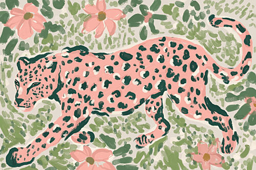 Whimsical Pink Leopard Animaux reproduction