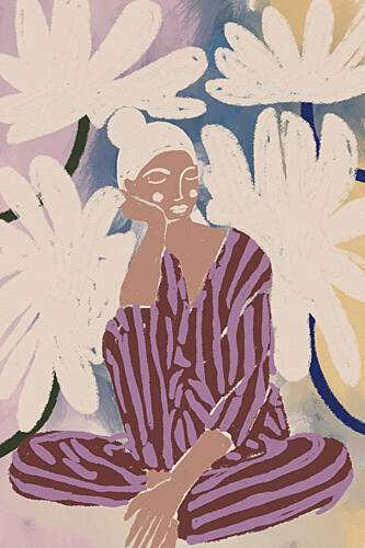 Peaceful Woman and Flowers Moderne reproduction