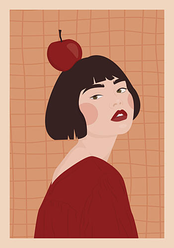Confident Woman with Apple Surréaliste reproduction