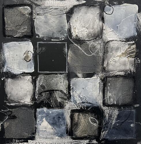 Distressed Abstract Squares Grid Geometric Print