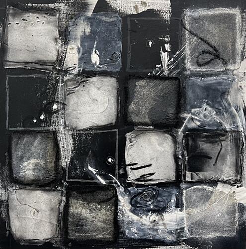 Textured Monochrome Grid Art abstrait reproduction