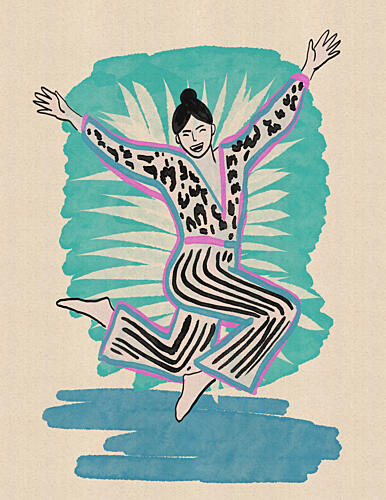 Joyful Woman Jumping Mode reproduction