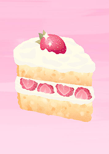 Sweet Strawberry Cake Slice Art Print