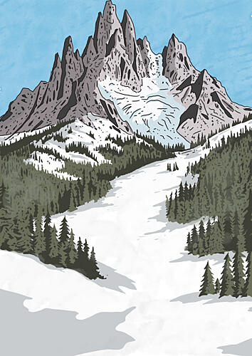 Snowy Mountain Ski Slope Montagne reproduction