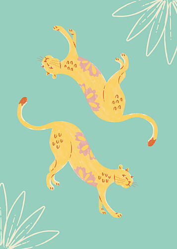 Playful Tropical Cheetahs Art Print by Weronika Gross