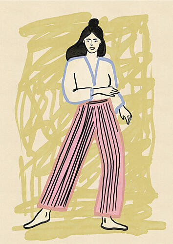 Woman in Striped Pants Mode reproduction