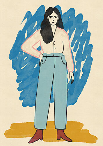 Stylish Woman Standing Mode reproduction