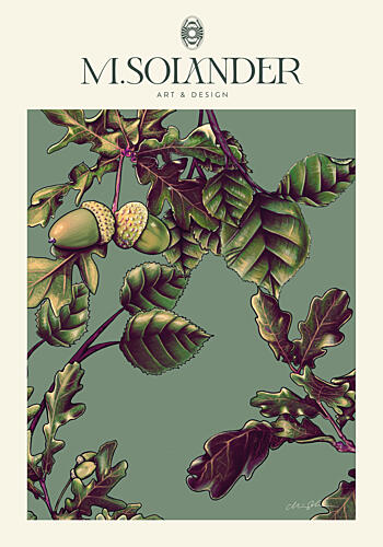 Oak Branch Acorns Art Print by Marie Lof Solander