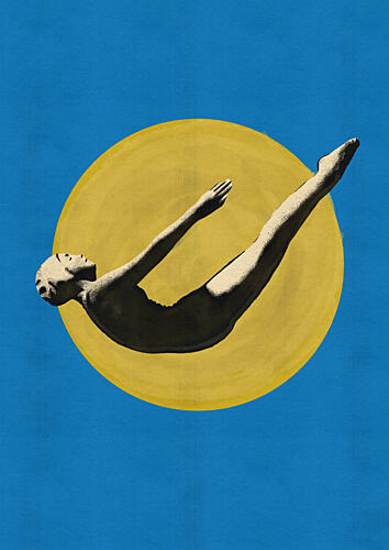 Graceful Diver Yellow Sun Art Print by Nicholas