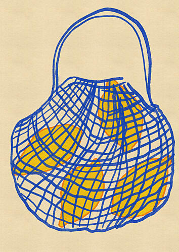 Lemons in a Net Bag Art Print by Nicholas