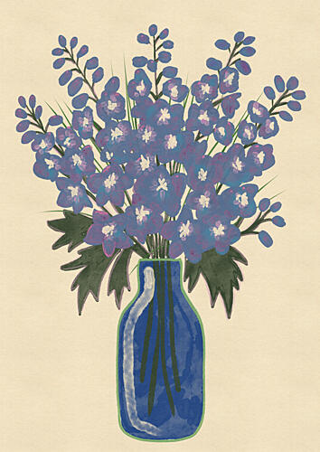Vibrant Blue Floral Bouquet Impressionniste reproduction