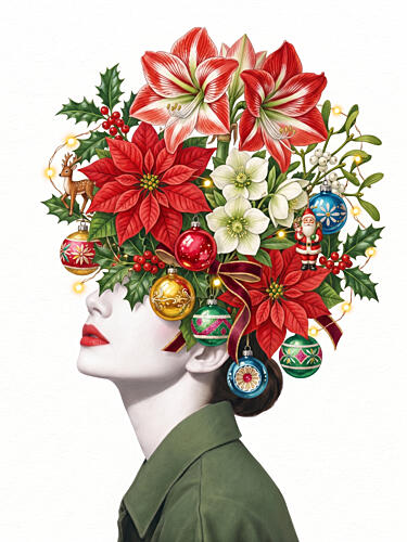 Christmas Floral Portrait Surréaliste reproduction