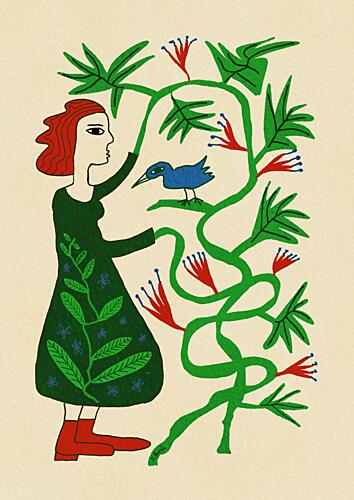 Whimsical Woman Blue Bird Art Print