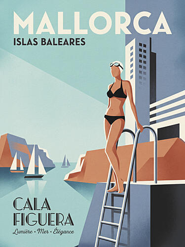 Mallorca Vintage Swimmer Bord de mer reproduction