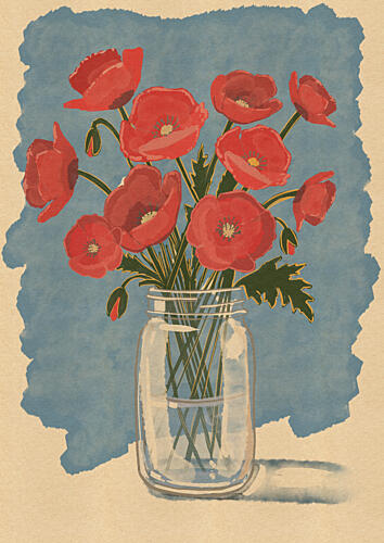 Red Poppies in Mason Jar Aquarelle reproduction