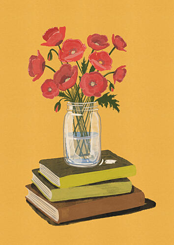 Red Poppies and Books Art Print by Nicholas