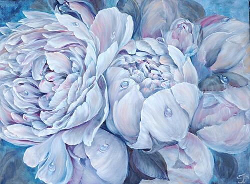 Dew Kissed Peonies Art Print by Elena Pertceva