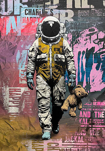 Astronaut with Teddy Bear Art Print