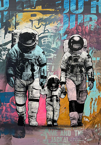 Astronaut Family Walk Surréaliste reproduction