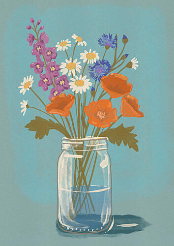 Wildflower Mason Jar Art Print by Nicholas