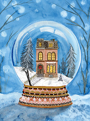 Cozy Winter House Globe Art Print by Suchi Deb