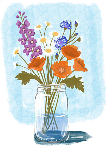 Wildflower Jar Bouquet Aquarelle reproduction