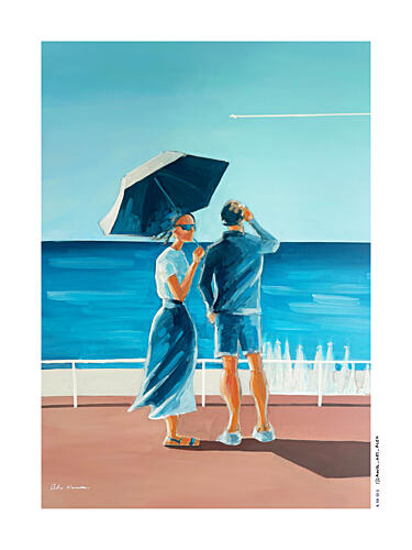 Ocean View Couple Art Print by Alex Nereuta