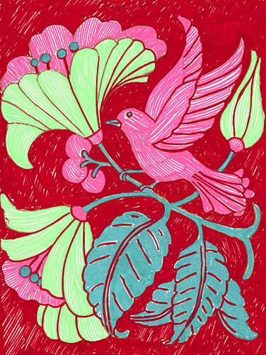 Vibrant Floral Bird Art Print