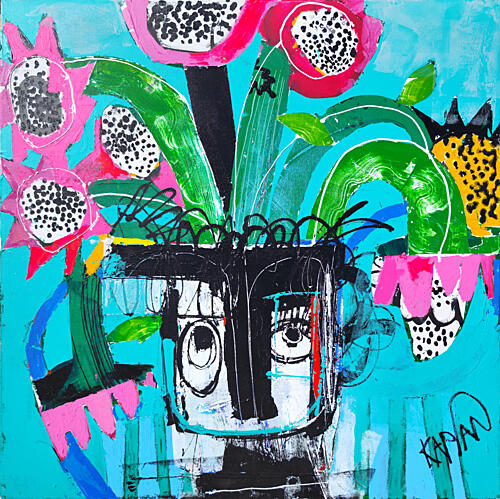 Whimsical Flower Face Art Print by Lee Kaplan