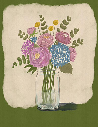 Colorful Mason Jar Bouquet Art Print by Nicholas