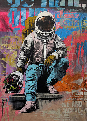 Astronaut Street Flowers Surréaliste reproduction