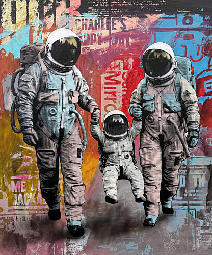 Space Family Stroll Art Print by Unknown