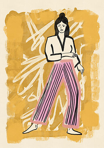 Stylish Woman Pink Stripes Mode reproduction