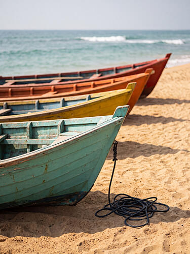 Colorful Boats on Beach Art Print