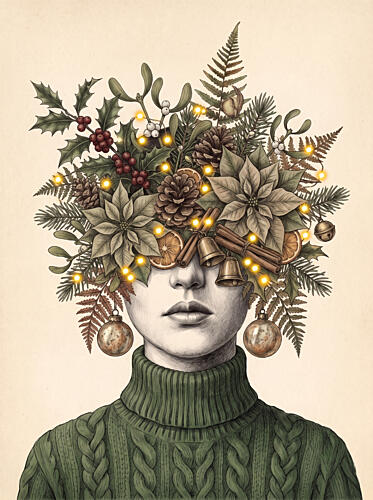 Christmas Woman Portrait Art Print by Marja van den Hurk