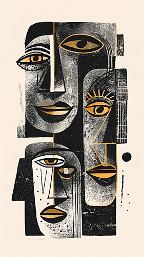 Cubist Gold Faces Cubiste reproduction