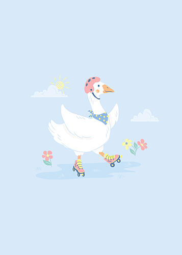 Goose on Roller Skates Art Print