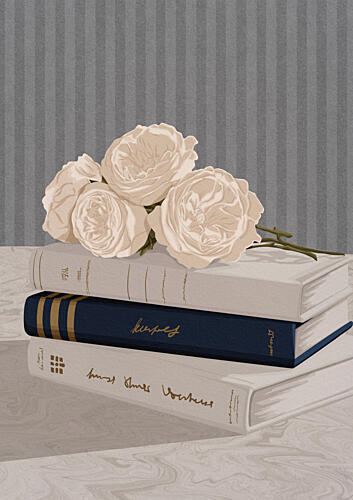 Soft Roses and Books Art Print