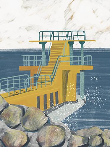 Yellow Ocean Diving Platform Plage reproduction