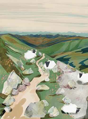 Peaceful Hillside Sheep Animaux reproduction