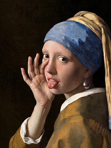 Playful Pearl Earring Girl Renaissance reproduction