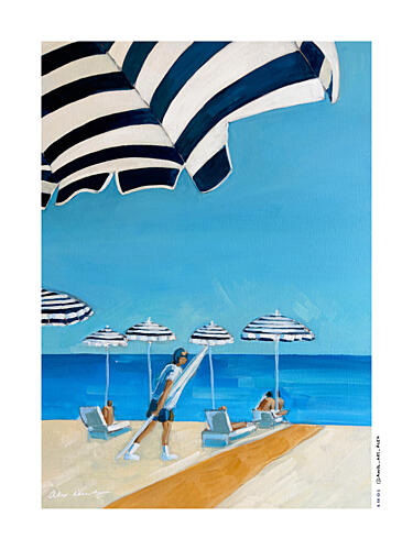Blue Striped Beach Day Art Print by Alex Nereuta
