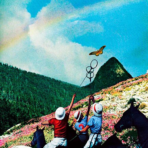 Kids Chase Butterfly Rainbow Art Print
