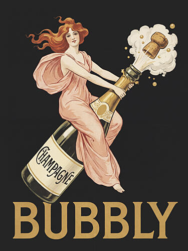 Bubbly Champagne Woman Vintage reproduction