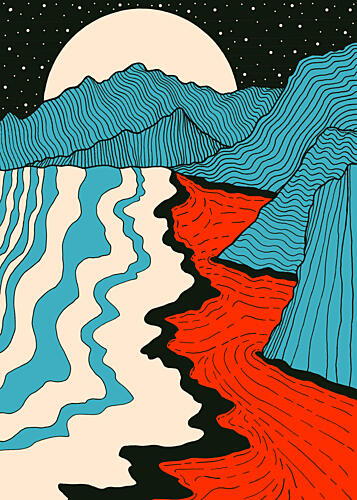 Psychedelic Mountain River Montagne reproduction