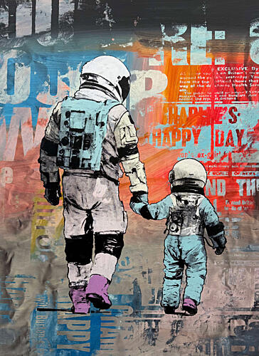 Astronauts Holding Hands Art Print by Unknown