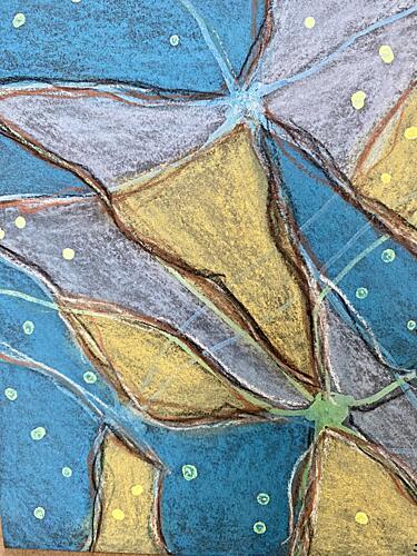 Organic Blue Gold Abstract Art Print by Berit Pihl